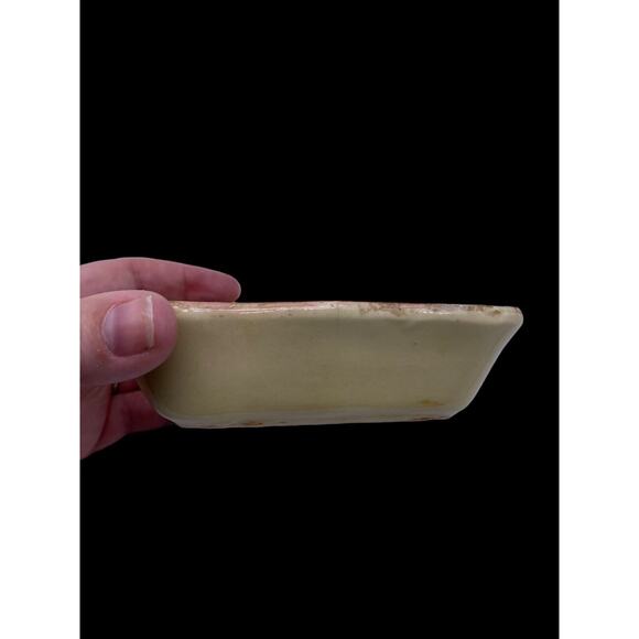 Earthenware Pottery Soap Dish Square USA Made Vintage Pink Green Tan Vintage 5" - Picture 10 of 11